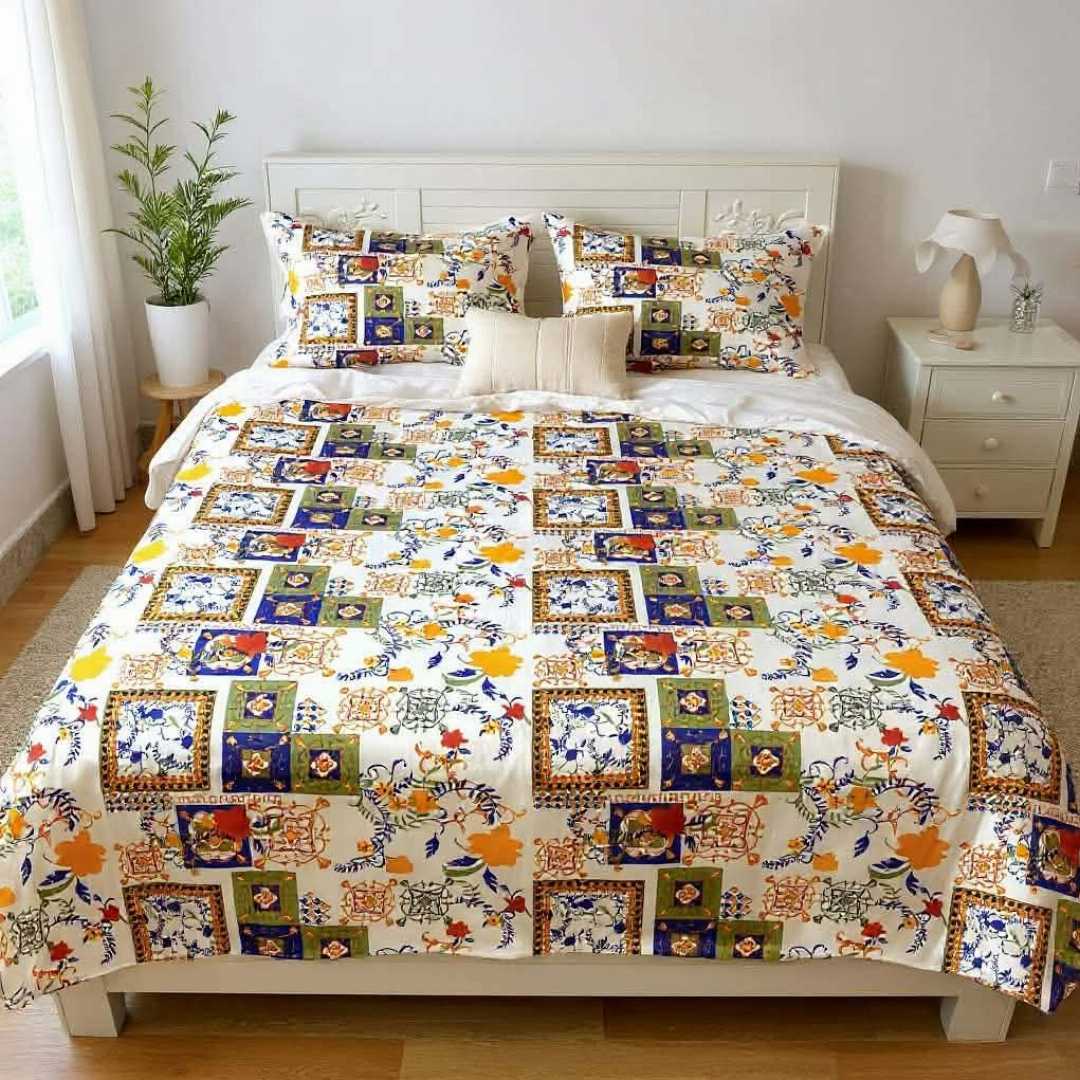 King,Size,Panel,Bed,sheet,with,Matching,Pillow,cover.