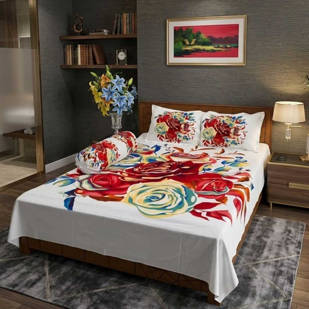 King,Size,Panel,Bed,sheet,with,Matching,Pillow,cover.