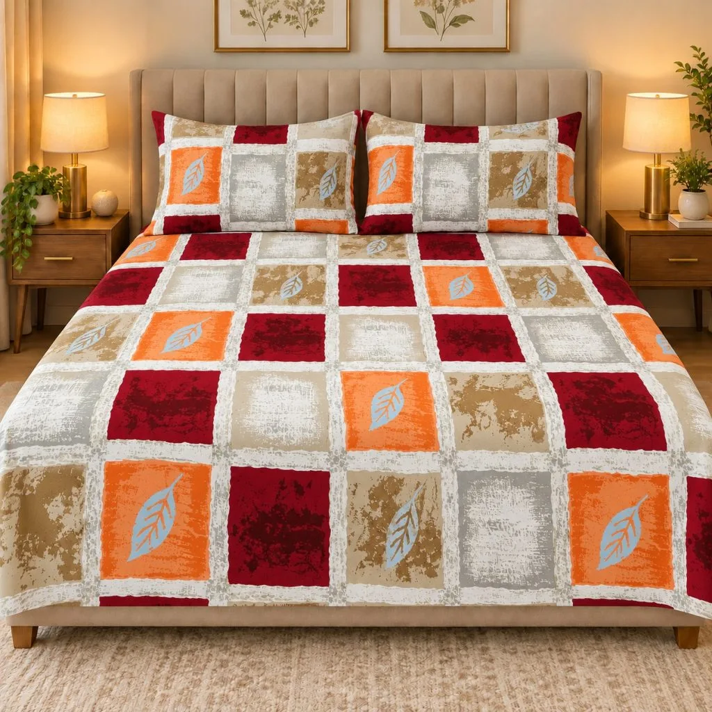 King Size Panel Bed sheet with Matching Pillow cover
