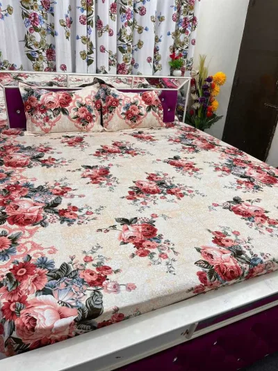 King Size Panel Bed sheet with Matching Pillow cover