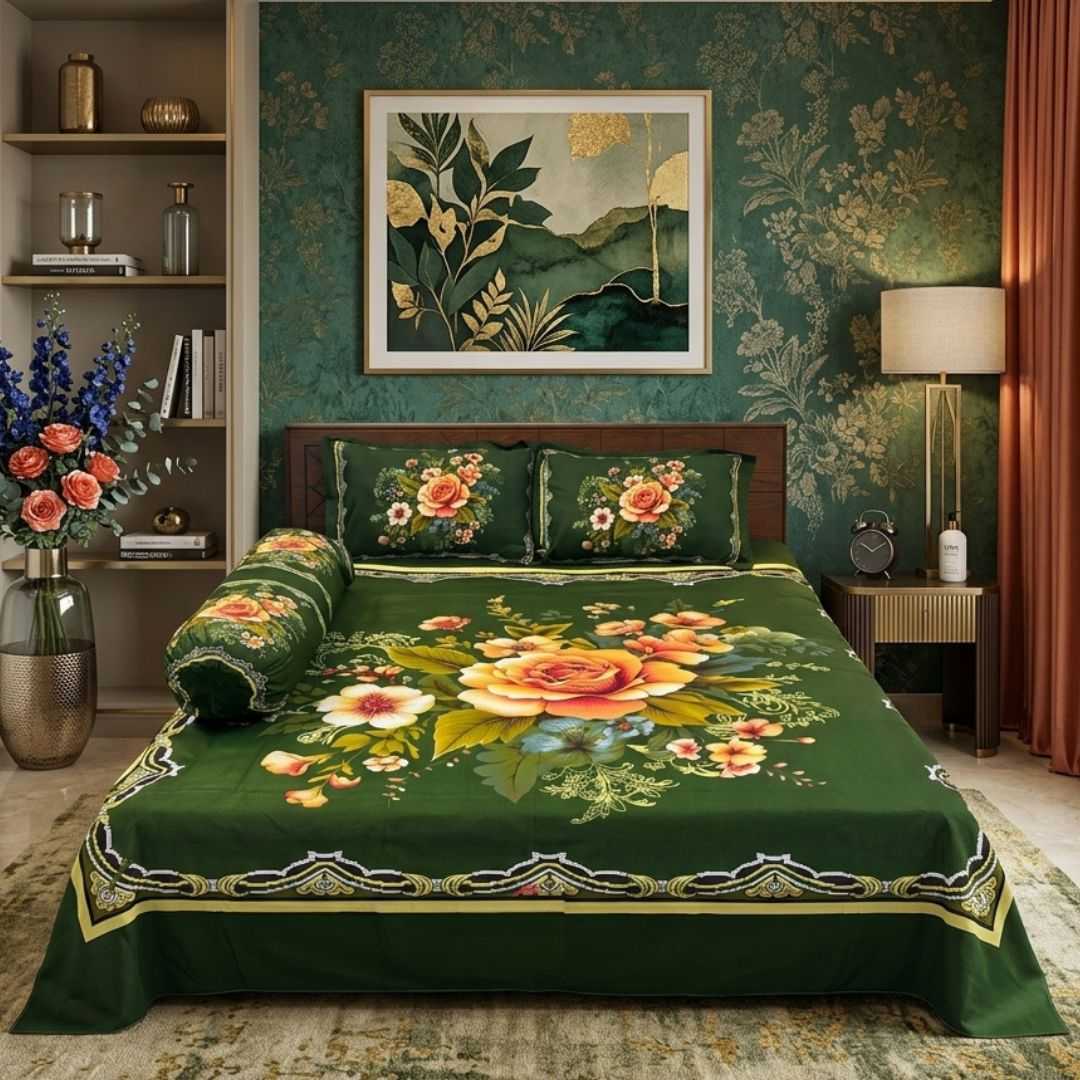 King Size Panel Bed sheet with Matching Pillow cover