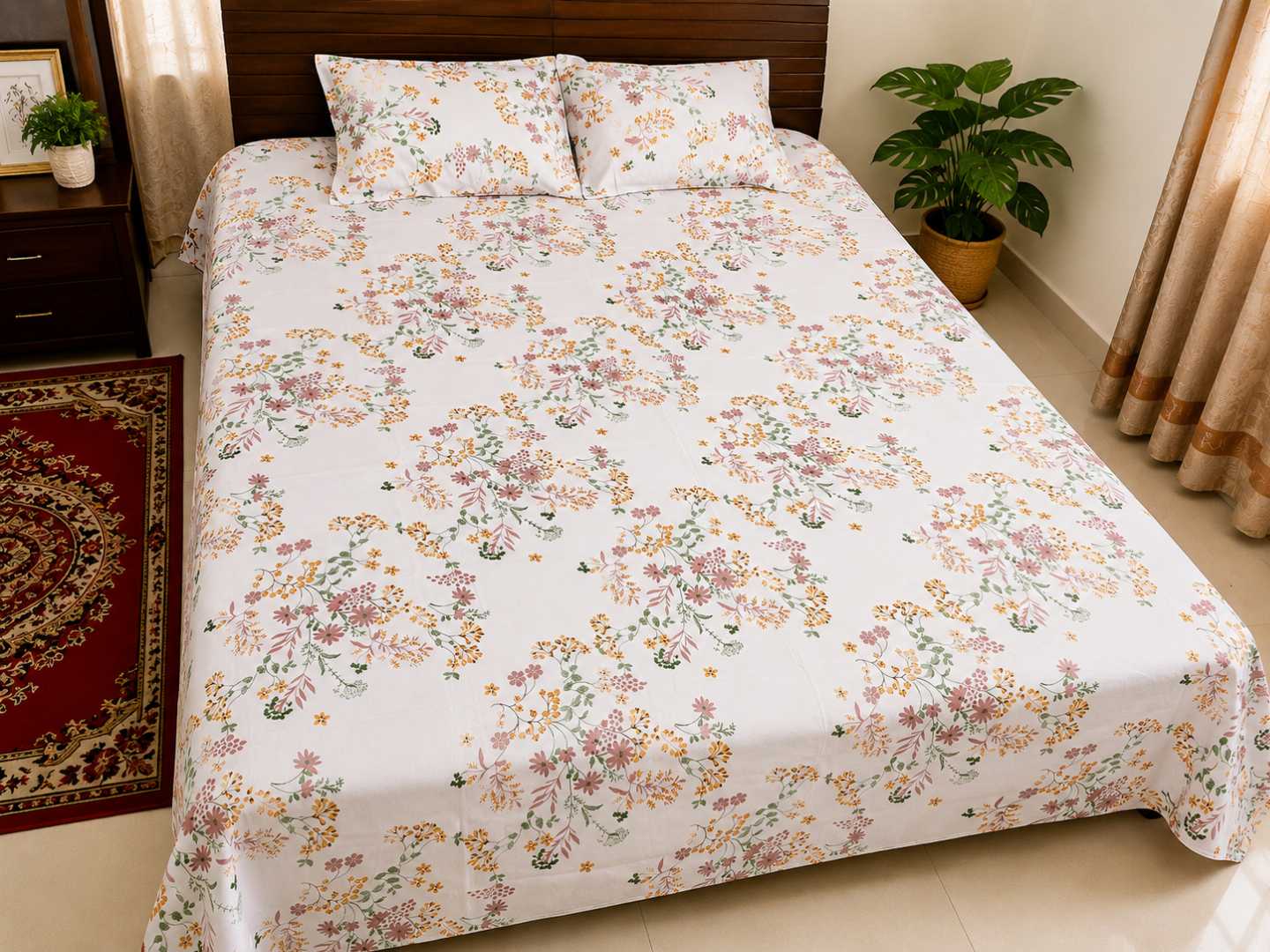 King Size Panel Bed sheet with Matching Pillow cover