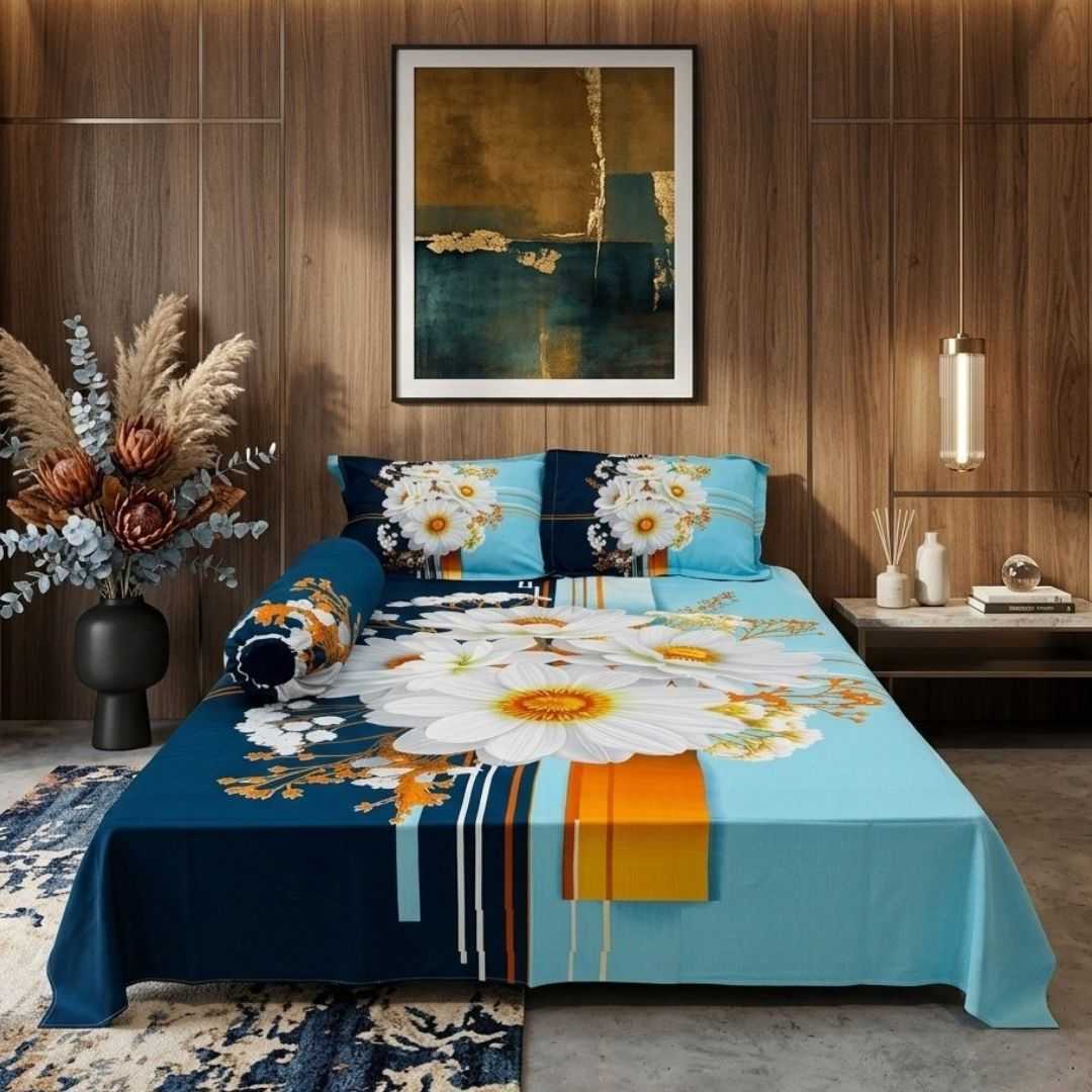 King Size Panel Bed sheet with Matching Pillow cover.